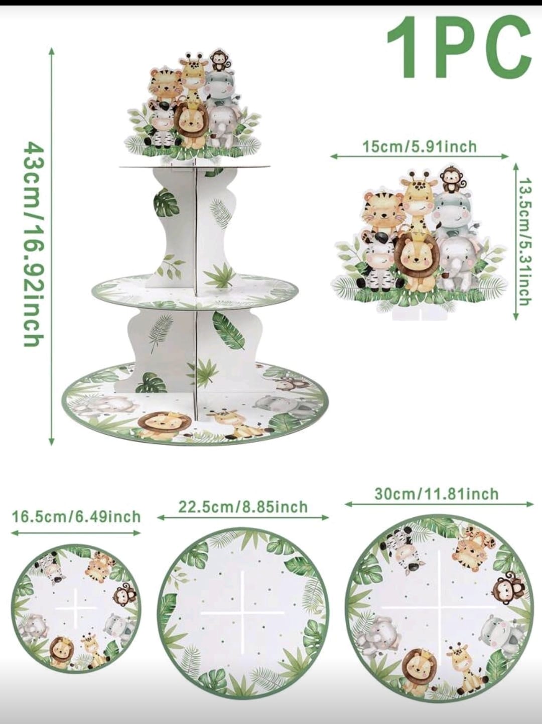 1Pc 3 Tier Jungle Animal  Cupcake Display Stand