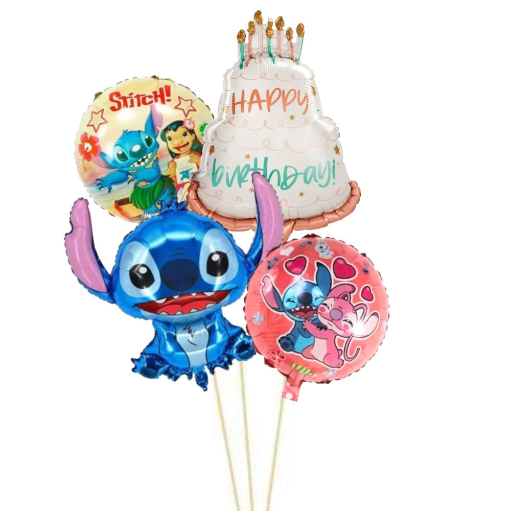 Lilo stitch with happy birthday foil balloon