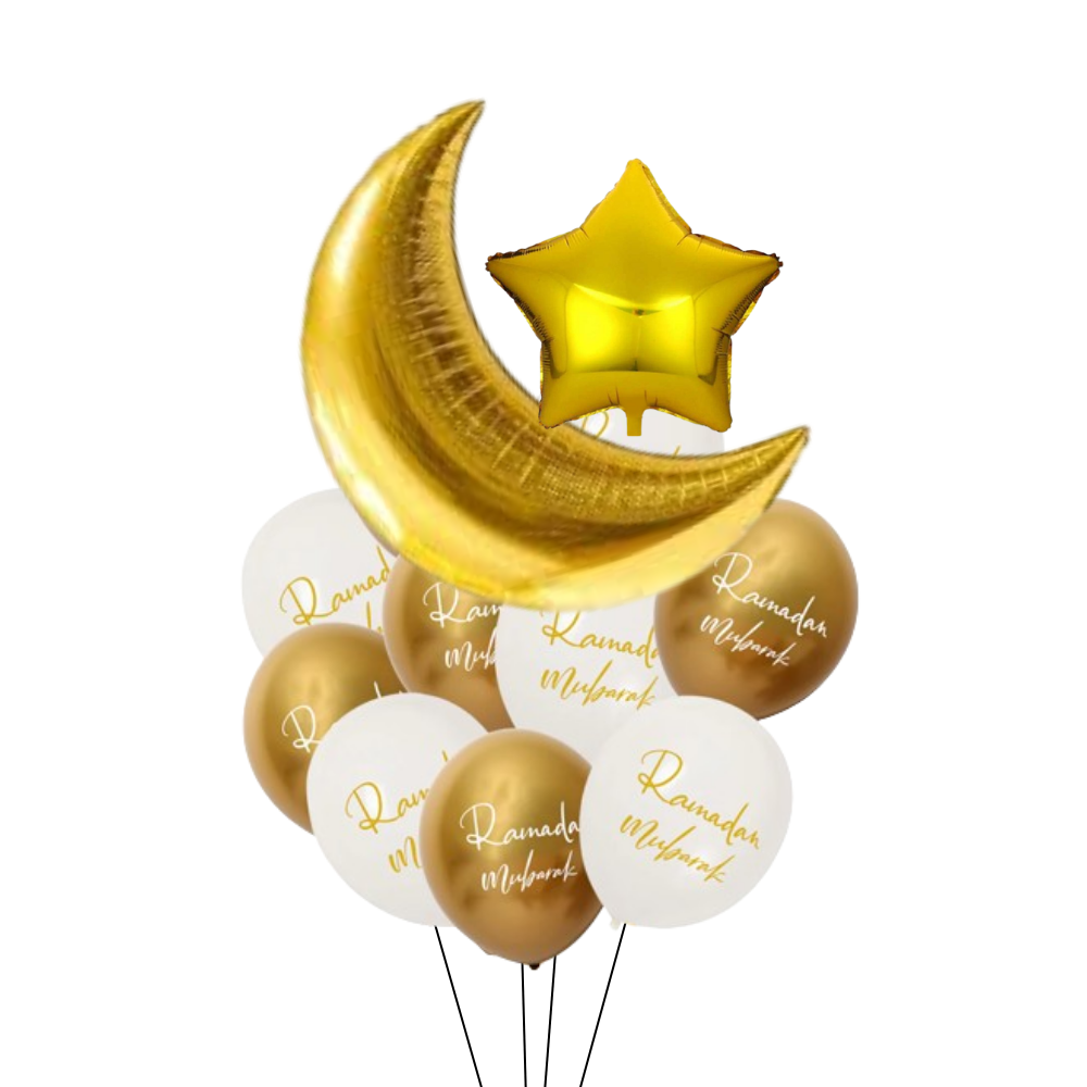 Ramadan kareem helium bunch with moon and star - 8 latex , moon star