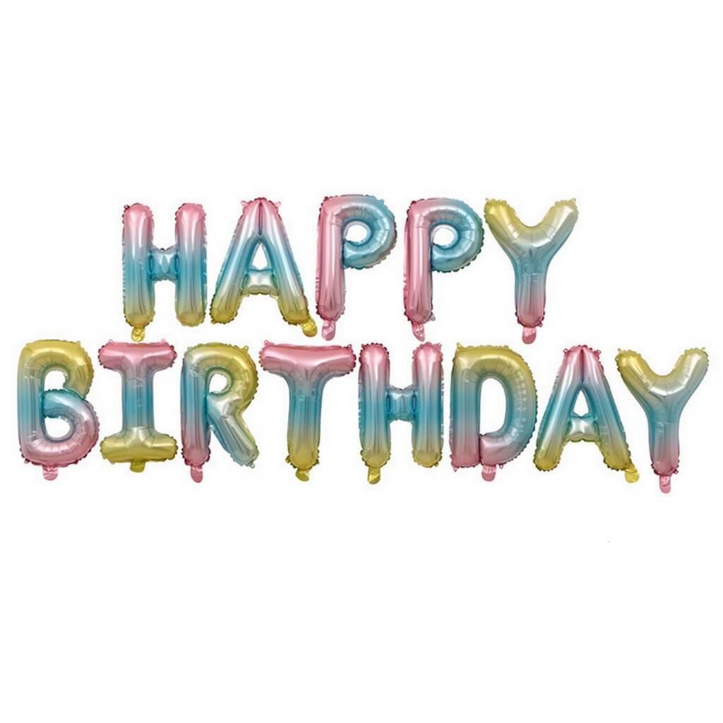 Happy Birthday Foil Text Banner - Pastel Rainbow - Non Inflated