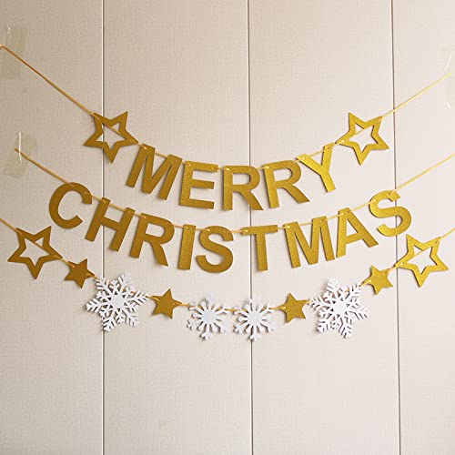 Silver Gold Merry Christmas Banner and Silver Snowflake Star Banner
