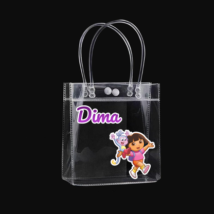 Personalized return gift party favor bags for kids with cartoon character and text of your choice