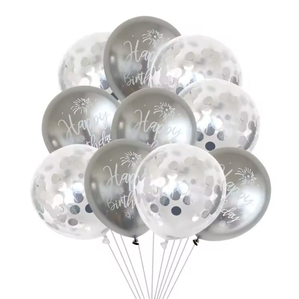 Happy Birthday Helium Balloons - Silver