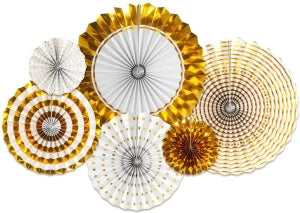 gold white fan decoration  -pack of 6