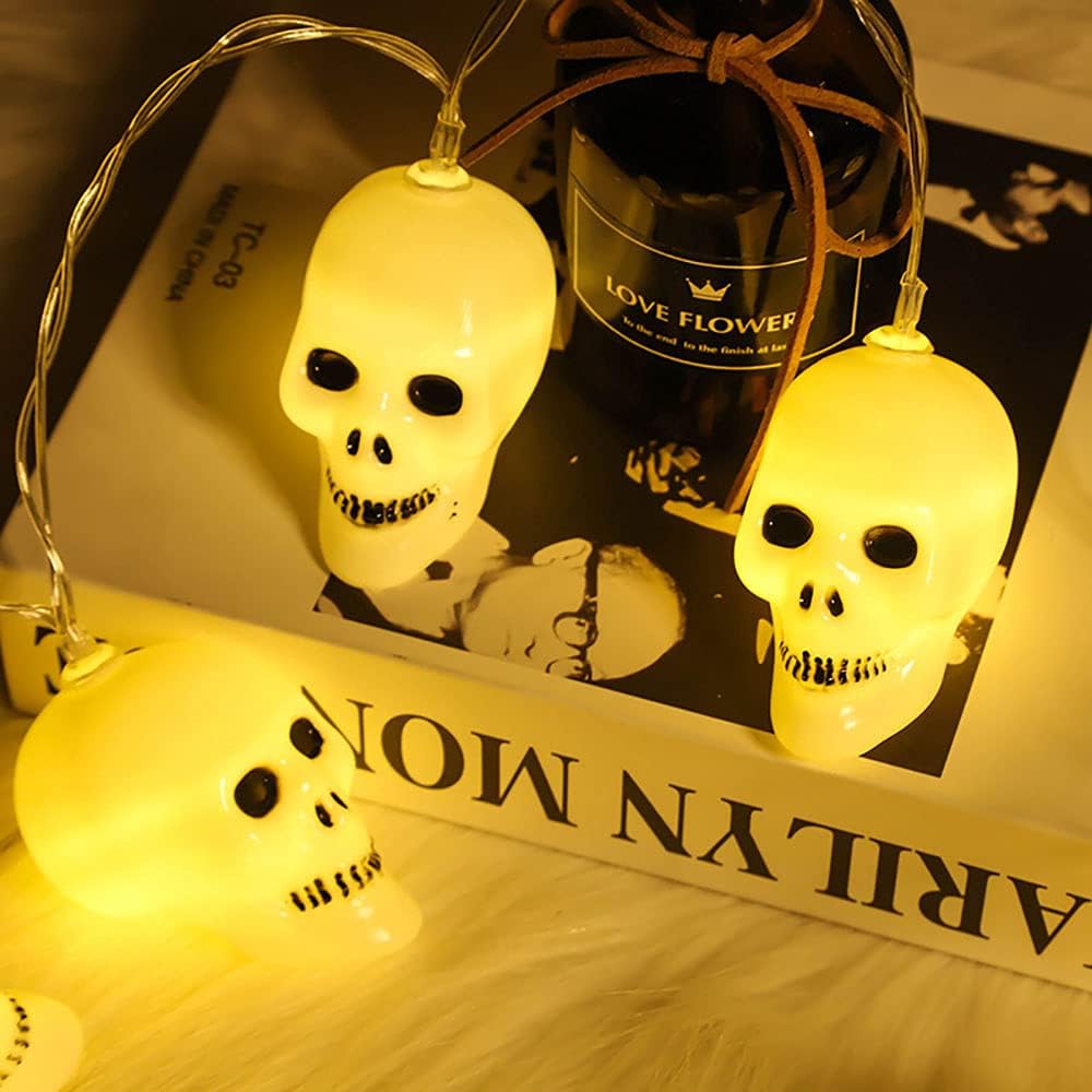 Halloween Skull String Light with 20 Waterproof Skull LED Light and 6.6FT Battery Operated