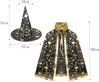 Kids Wizard Cape Witch Cloak With Hat