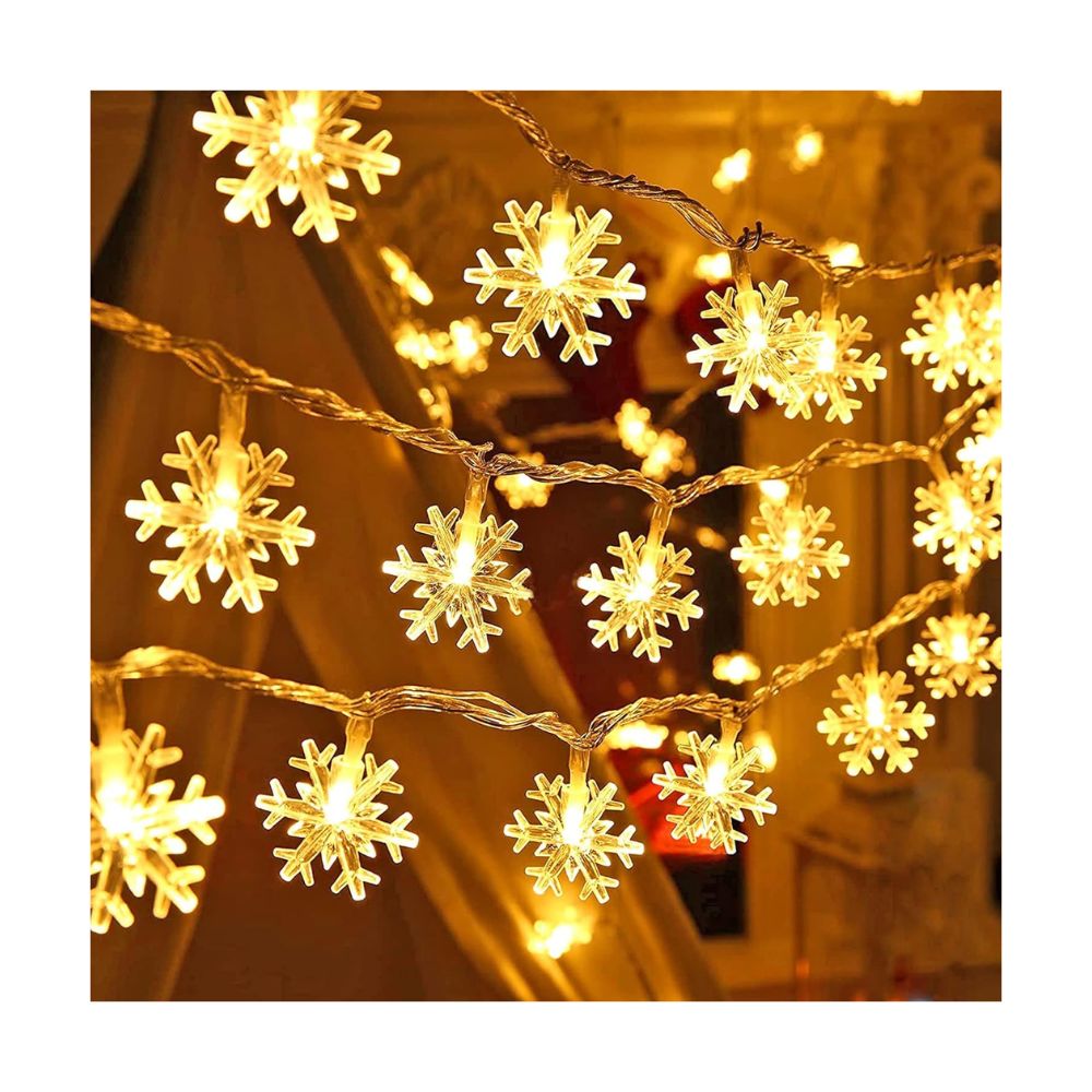 10M - 100 LED Christmas Decorations Snowflake String Lights, Fairy Lights For Xmas - With Plug