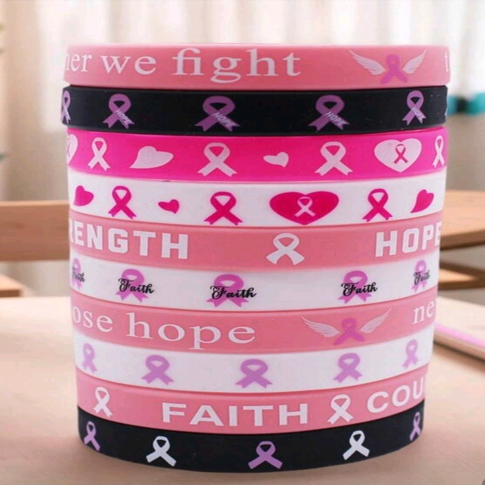10 Pcs Breast Cancer Awareness Silicone Bracelets