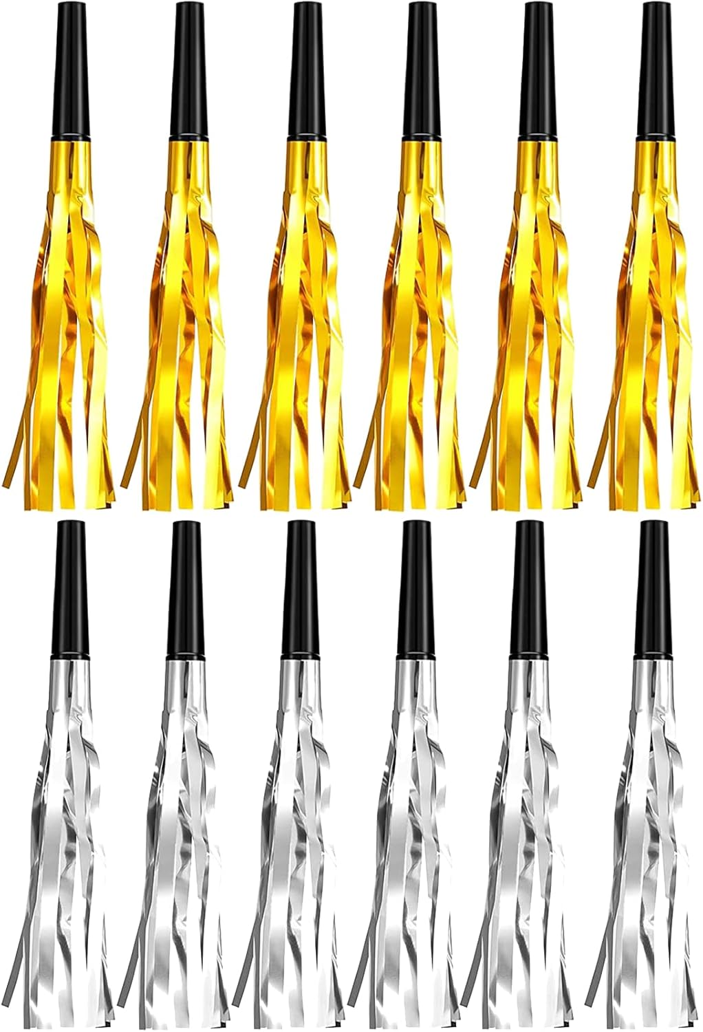 Glitter Noise Makers Metallic Fringed Party Blowers 6pcs