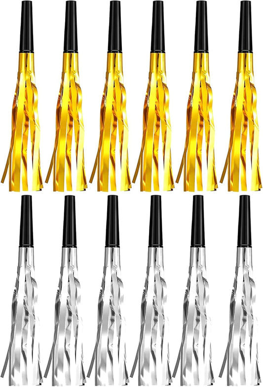 Glitter Noise Makers Metallic Fringed Party Blowers 6pcs