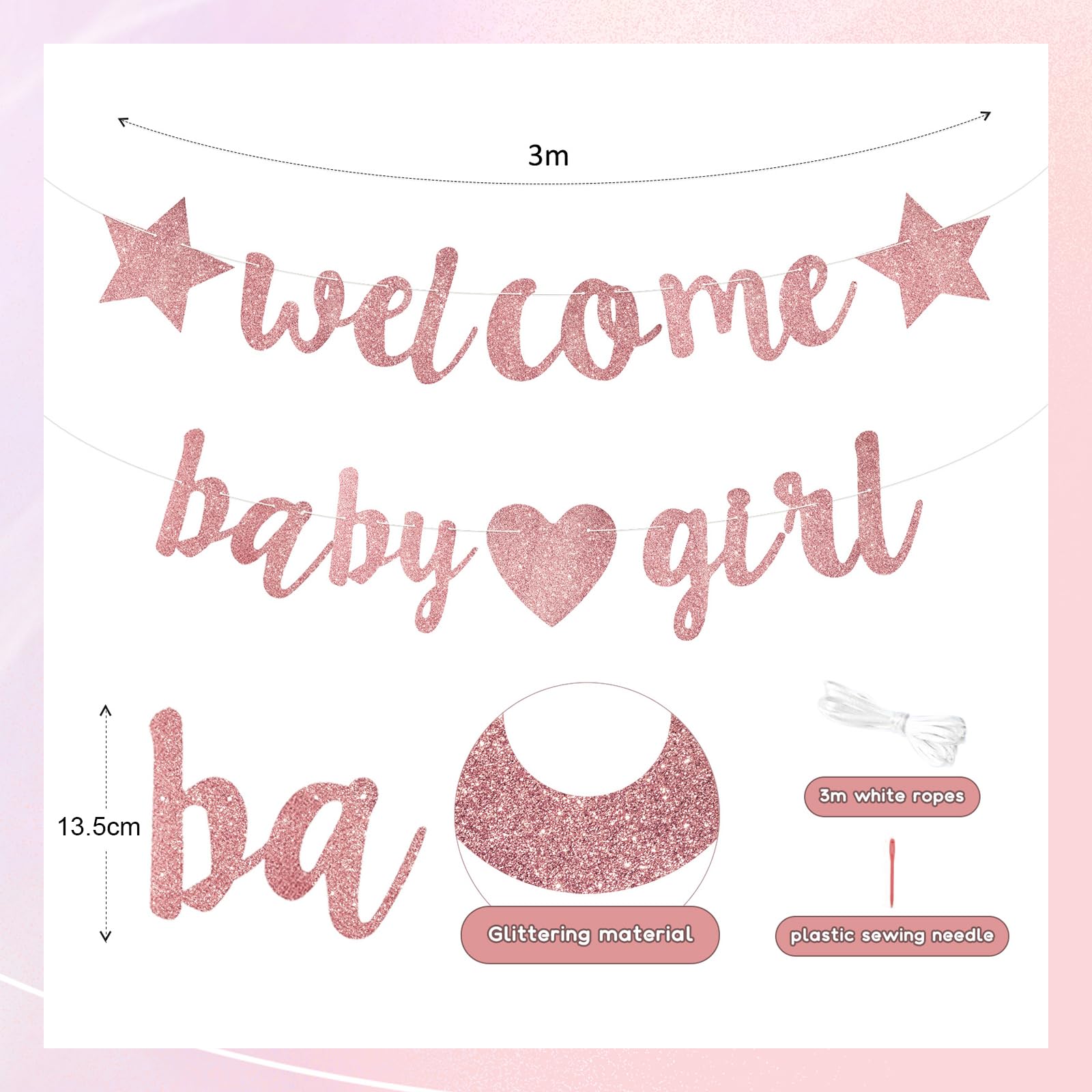 Welcome baby girl pink banner