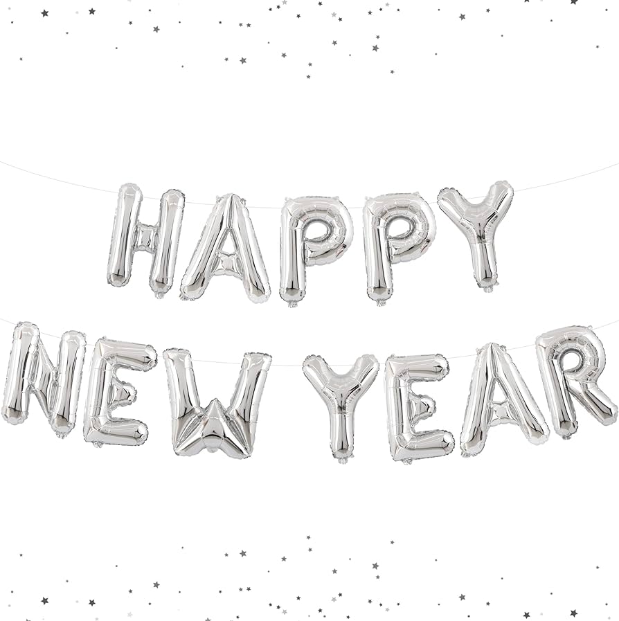silver happy new year foil balloon