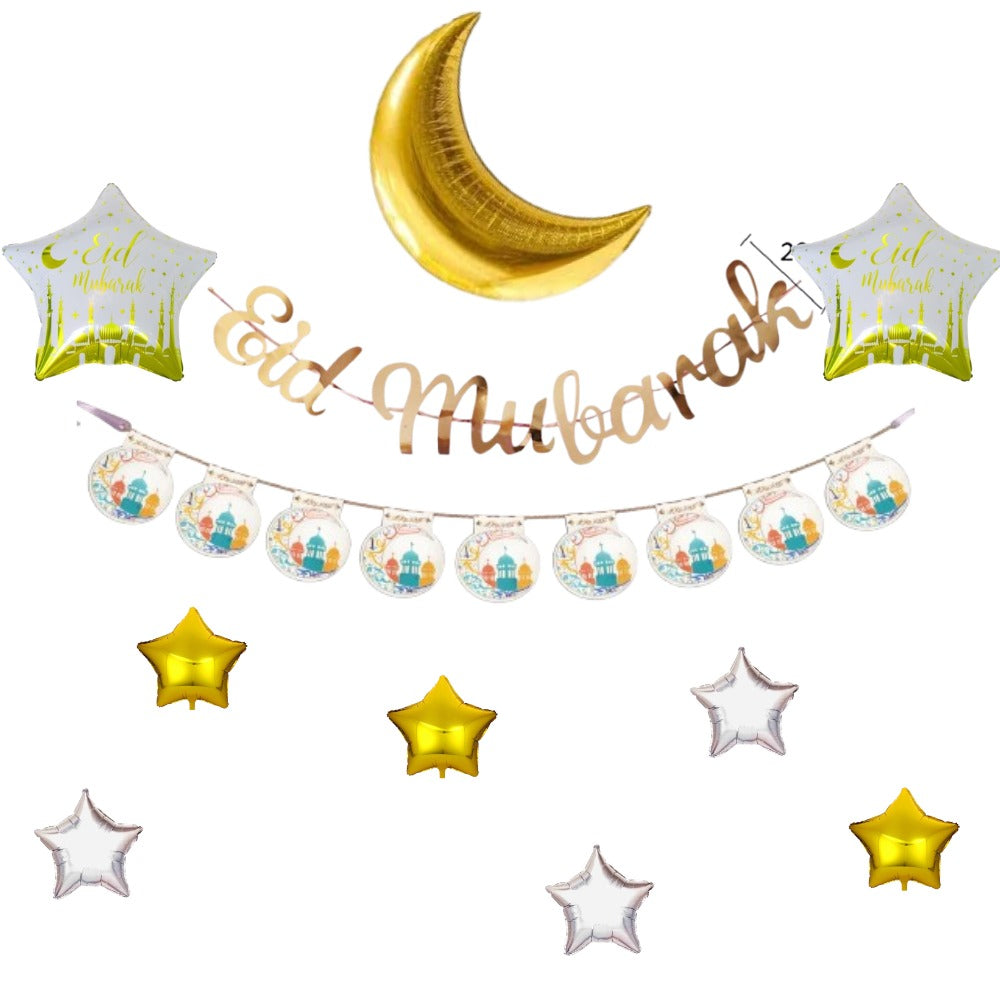 Simple Eid Decoration with Mini Stars Air Filled – Silver, Gold