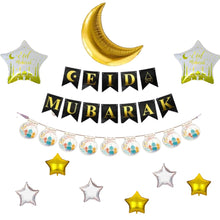 Simple Eid Decoration - Eid Mubarak - with Mini Stars Air Filled - Silver Gold