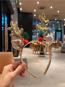 Christmas Antlers Plush Ears Bell Dear Horn Sequin Headband 1pc