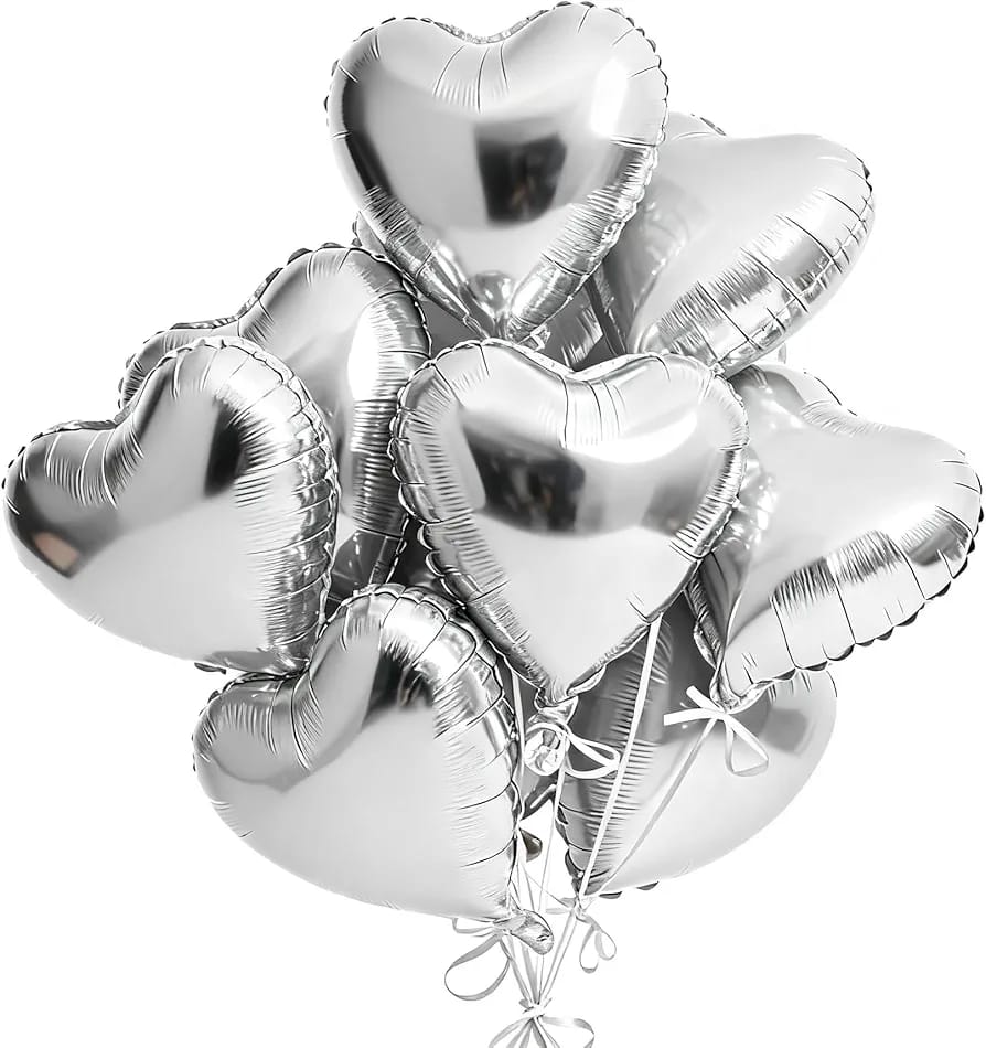 Silver Heart Foil Balloons 18 Inches