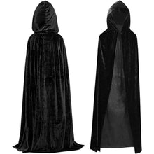 Adult Black Hooded Cloak, Full Long Velvet Cape for Cosplay Costumes Wizard Witch Accessories