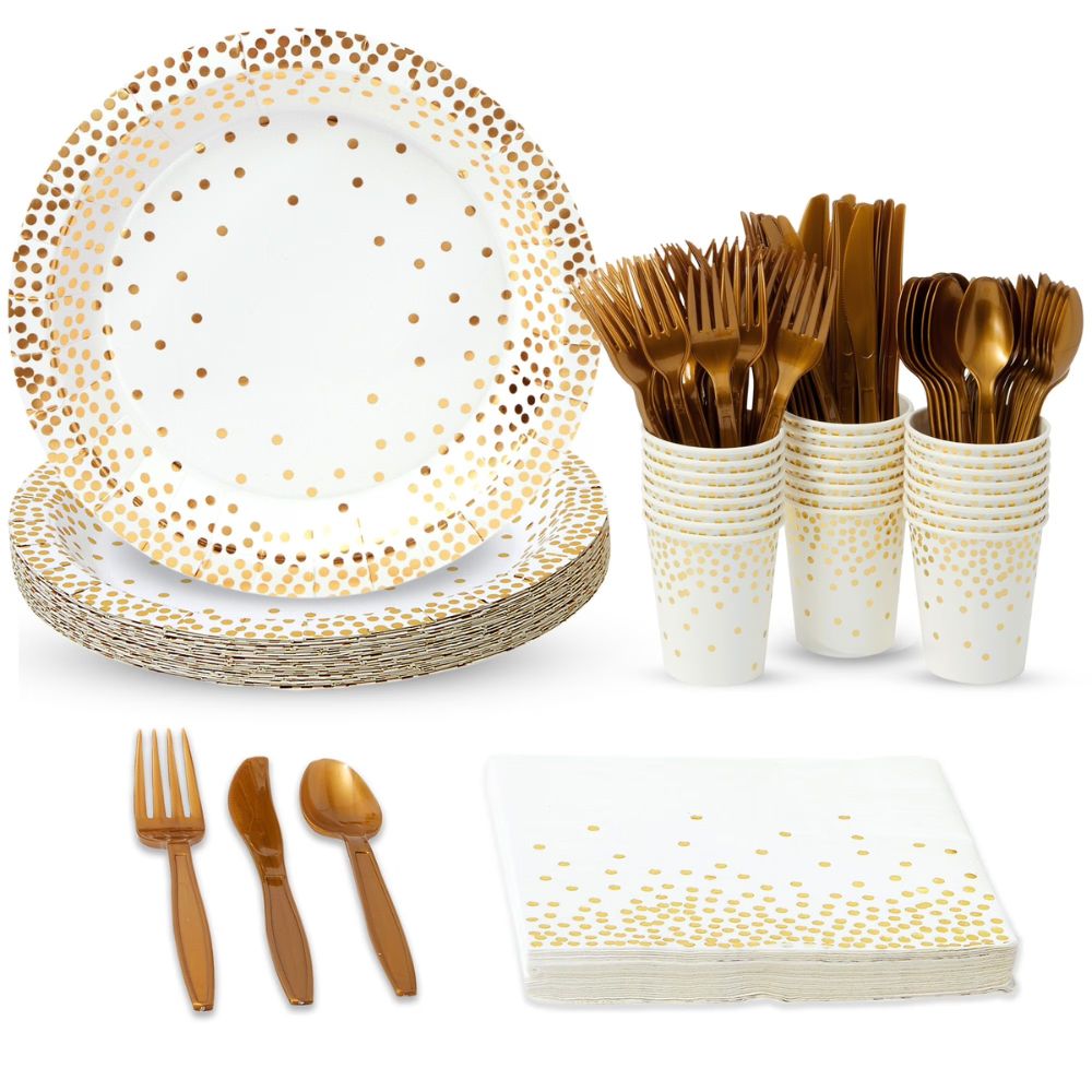 White Gold Party Set Plate Cup Tableware – Serves 10