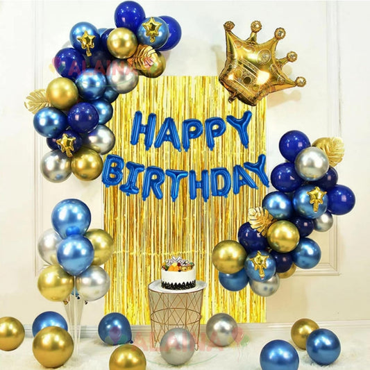 gold blue simple birthday decoration