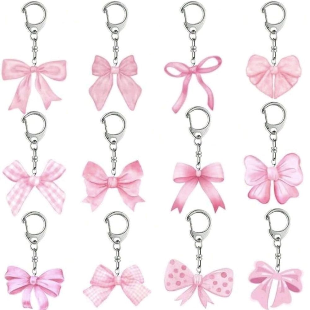12pcs Cute Pink Bow Key Chain