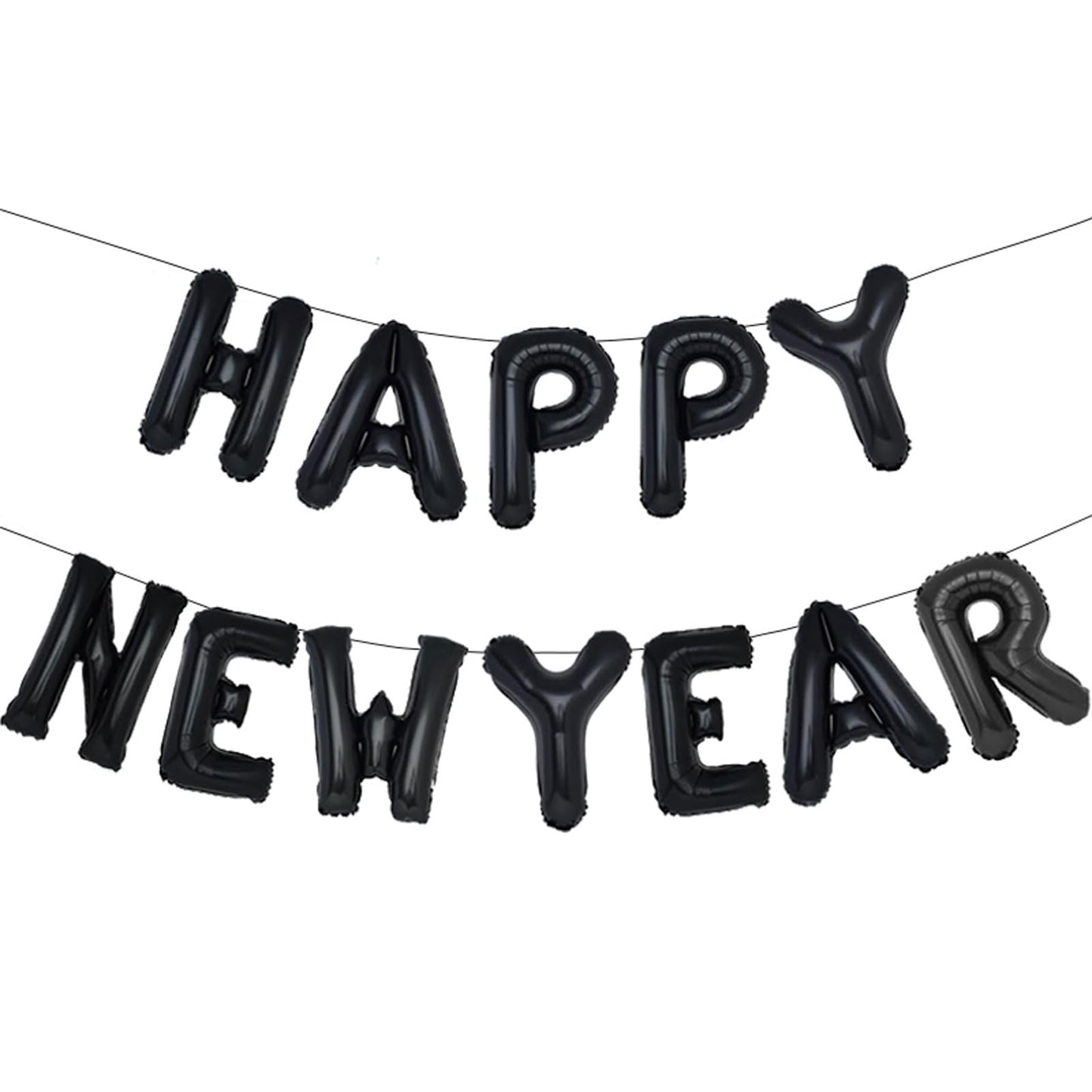 Black Happy New Year Banner Foil Balloon - Non Inflated