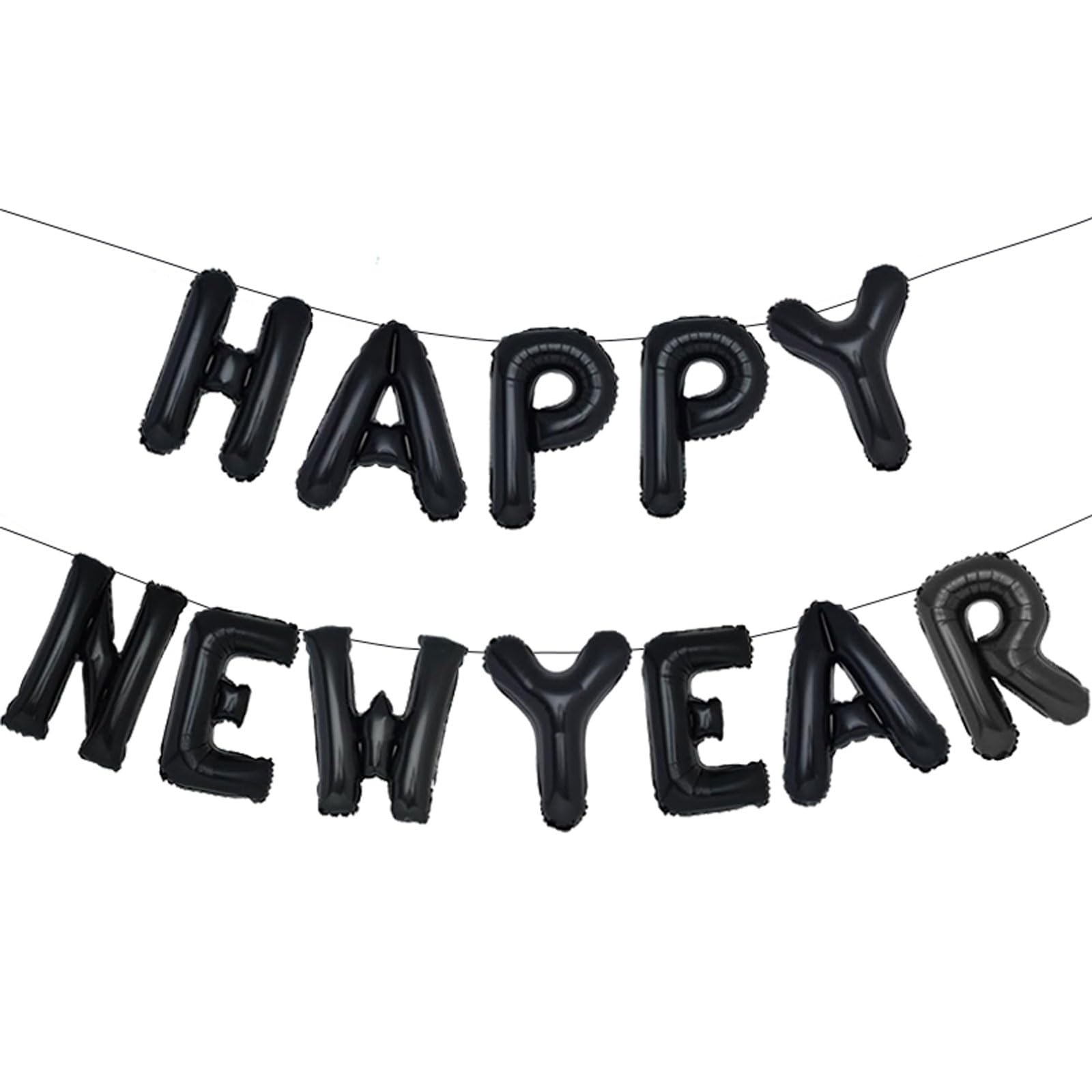 Black Happy New Year Banner Foil Balloon - Non Inflated