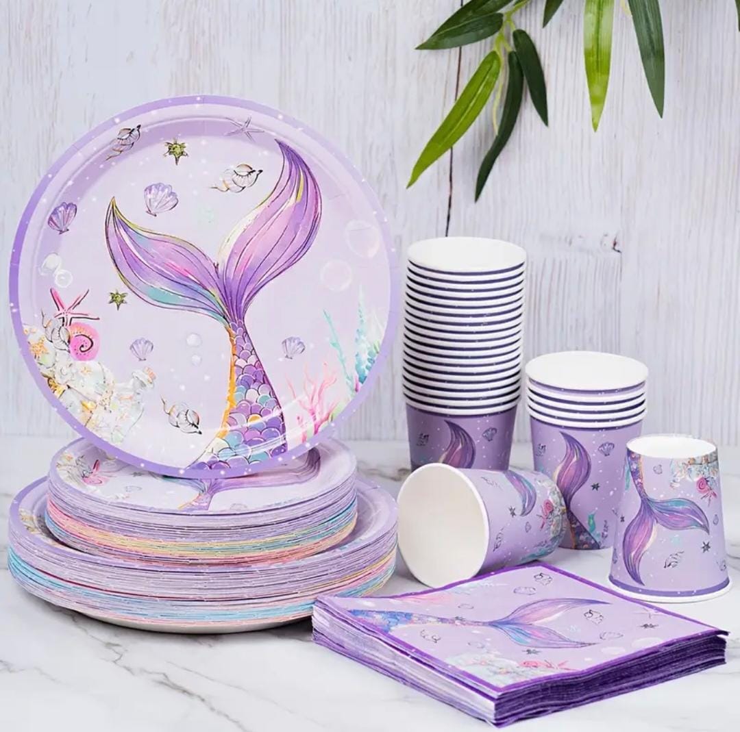 Mermaid Plate Cup Tableware Set Disposable - Serves 10