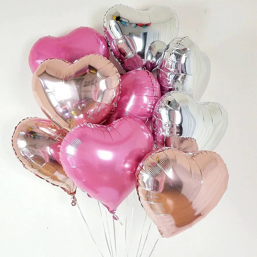 Pink Silver Rosegold Heart Foil Balloons 18 Inches