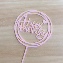 Pink Happy Birthday with heart Cake Topper