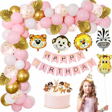 Jungle Safari Happy Birthday Decoration animals pink