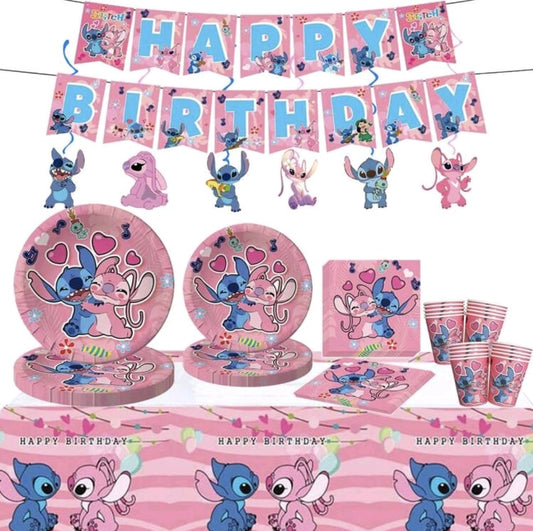 Lilo stitch pink plate cup banner set serves 20.