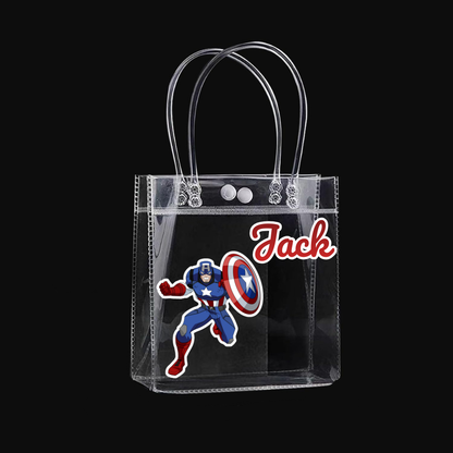 Personalized return gift party favor bags for kids with cartoon character and text of your choice