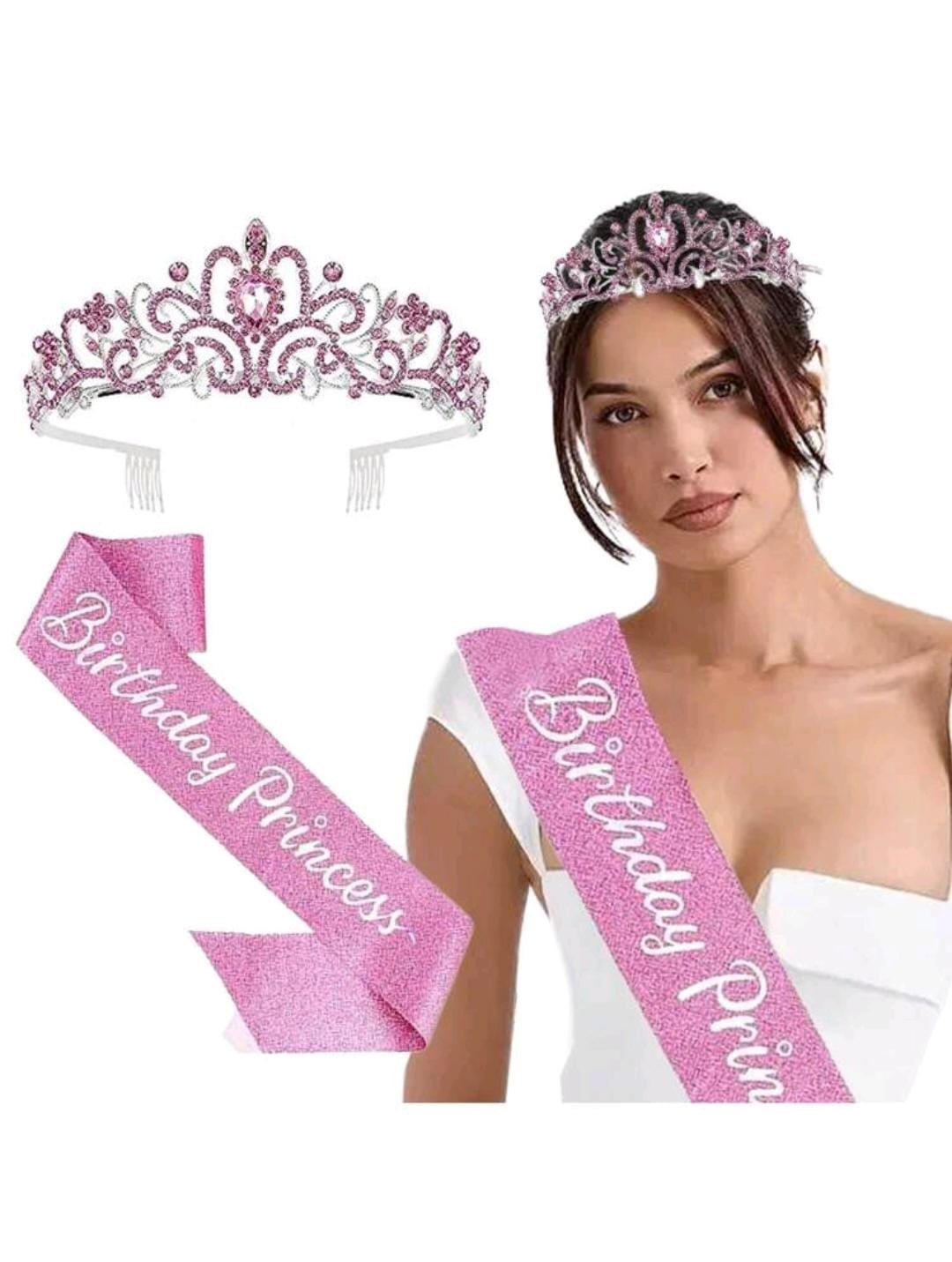 Birthday princess sash and tiara pink