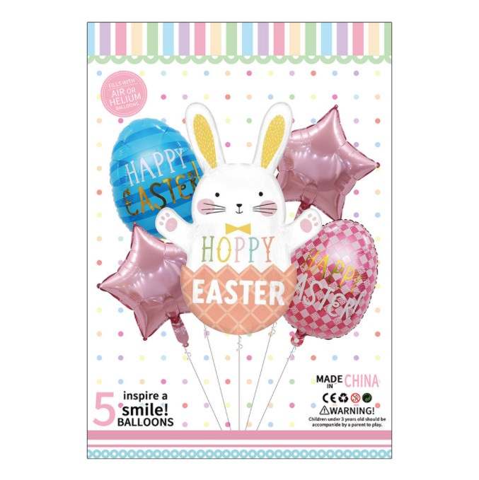 Easter foil balloons - pack of 5 - pink and blue egg