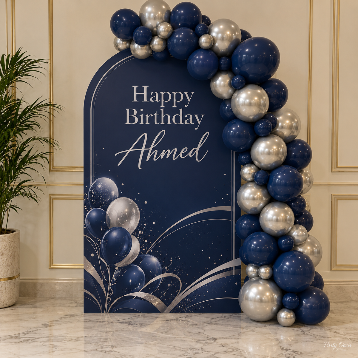 navy blue silver theme Balloon Garland & Arch Backdrop Decoration