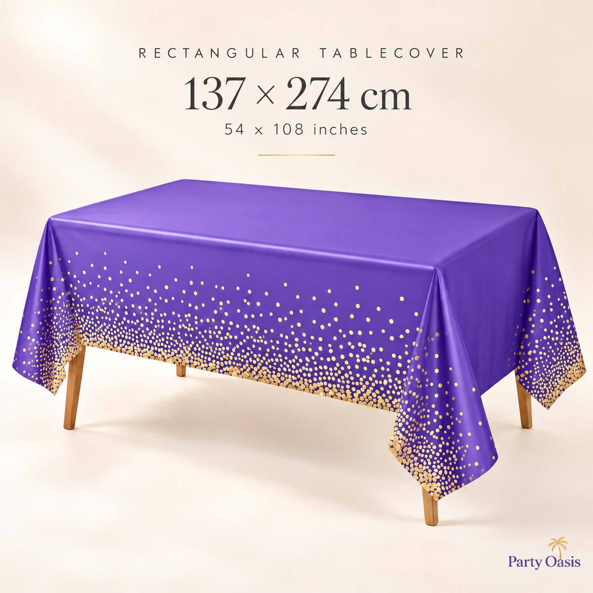 purple table cover with golden confetti