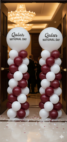 Qatar National Day Balloon Columns | Burgundy & White