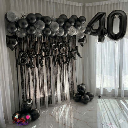 Milestone Celebration Set – Elegant Balloon Garland & Fringe Backdrop