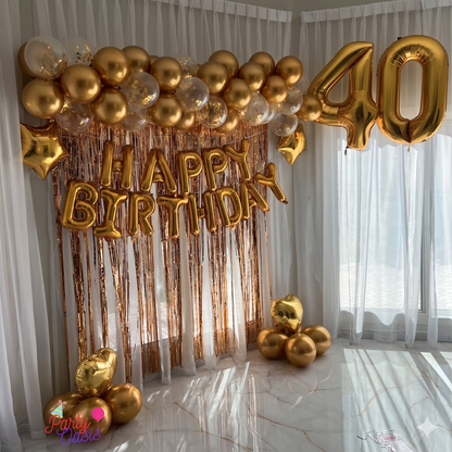 Milestone Celebration Set – Elegant Balloon Garland & Fringe Backdrop