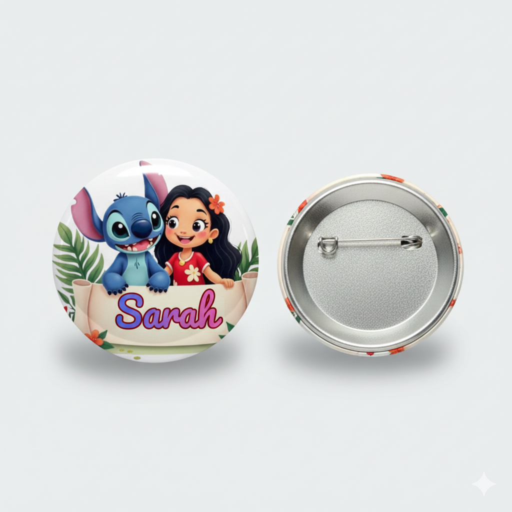 1pc Lilo Stitch personalized badges 58mm for Kids Birthday Return Gift