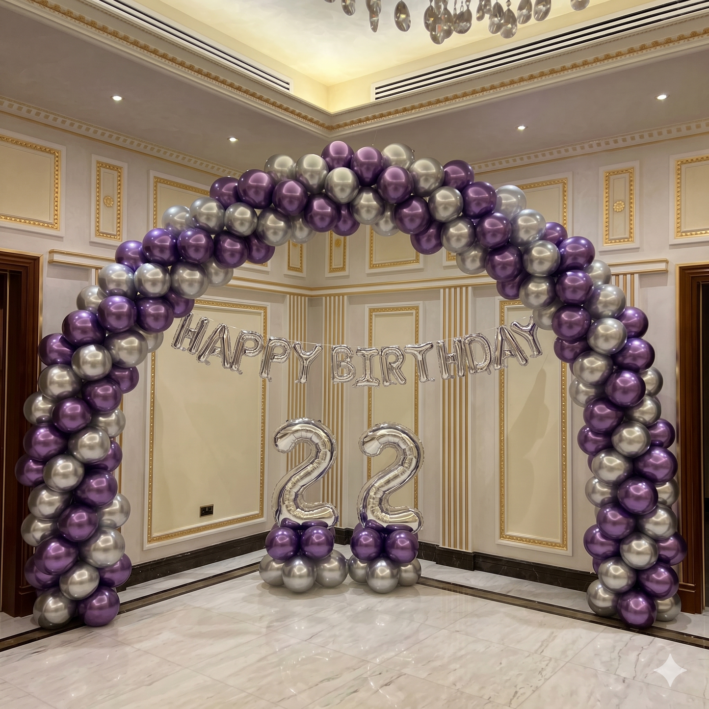 Deluxe Purple & Silver Balloon Arch Set – 22nd Birthday Milestone Decor