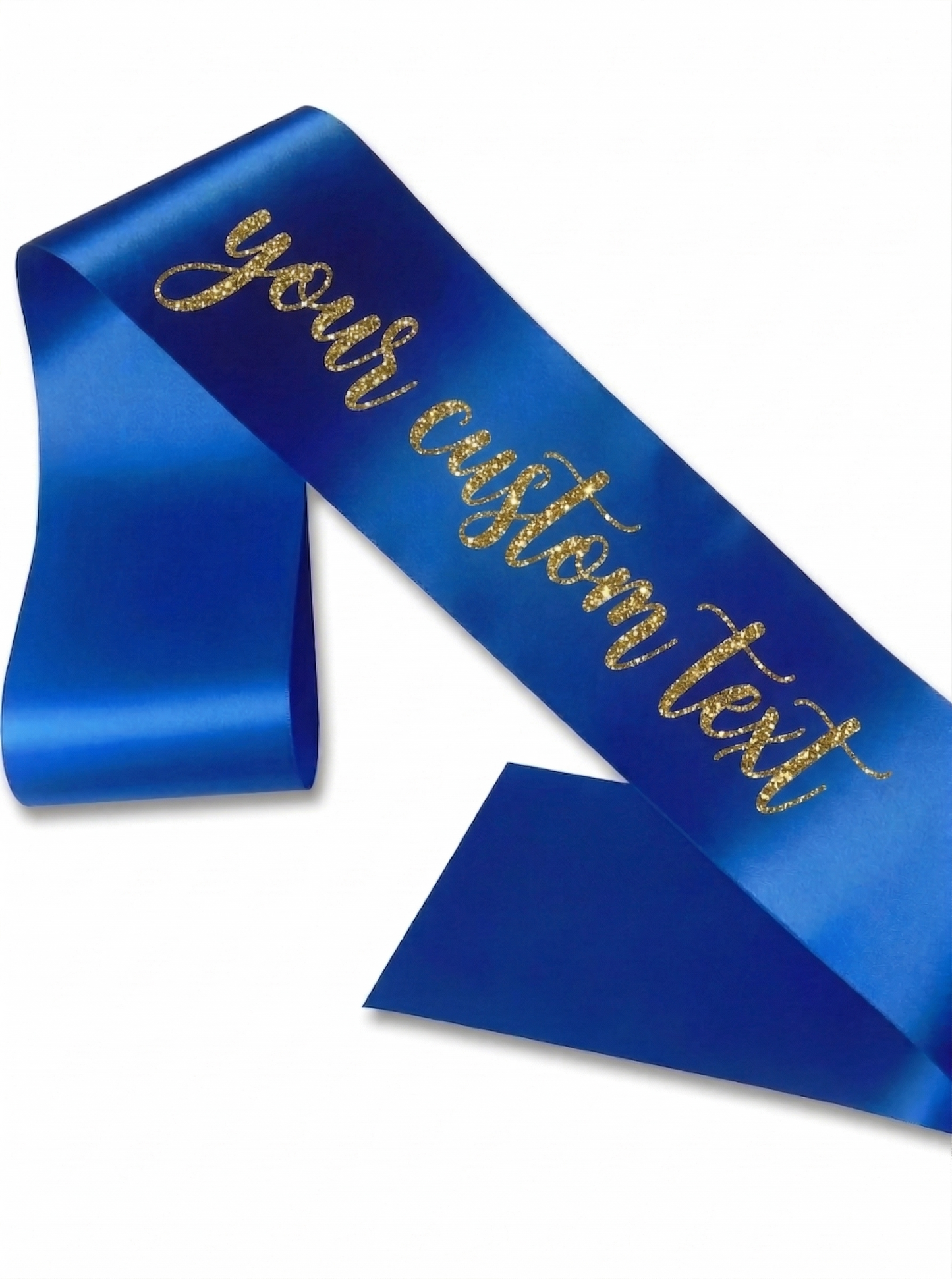 Custom Personalized navy blue Satin Sash with Glitter Gold Cursive Text