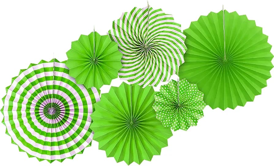 Green paper fan decoration  -pack of 6