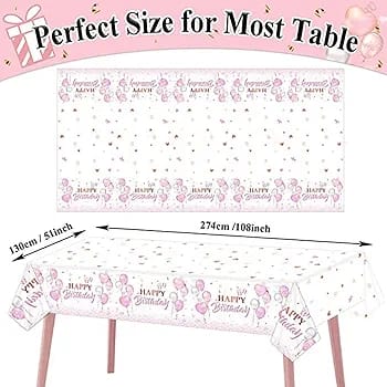 Pink happy birthday table cover