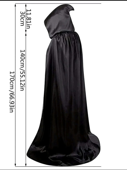 Black Hooded Cape with Full-Length Cloak Design single layer