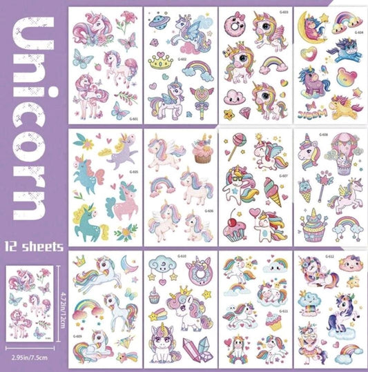 12 Sheets Of unicorn Temporary Tattoo