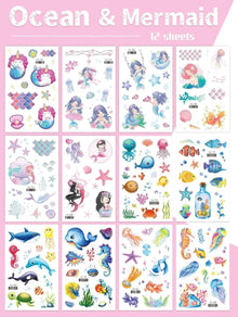12 Sheets Of Glitter Mermaid Temporary Tattoo