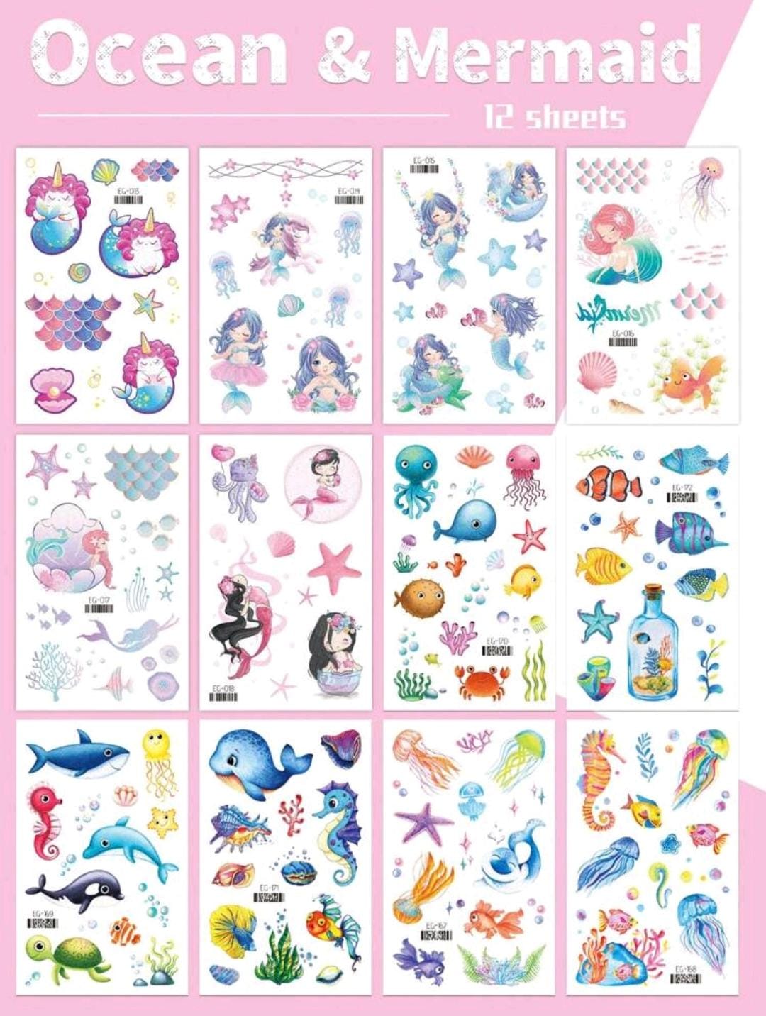 12 Sheets Of Glitter Mermaid Temporary Tattoo