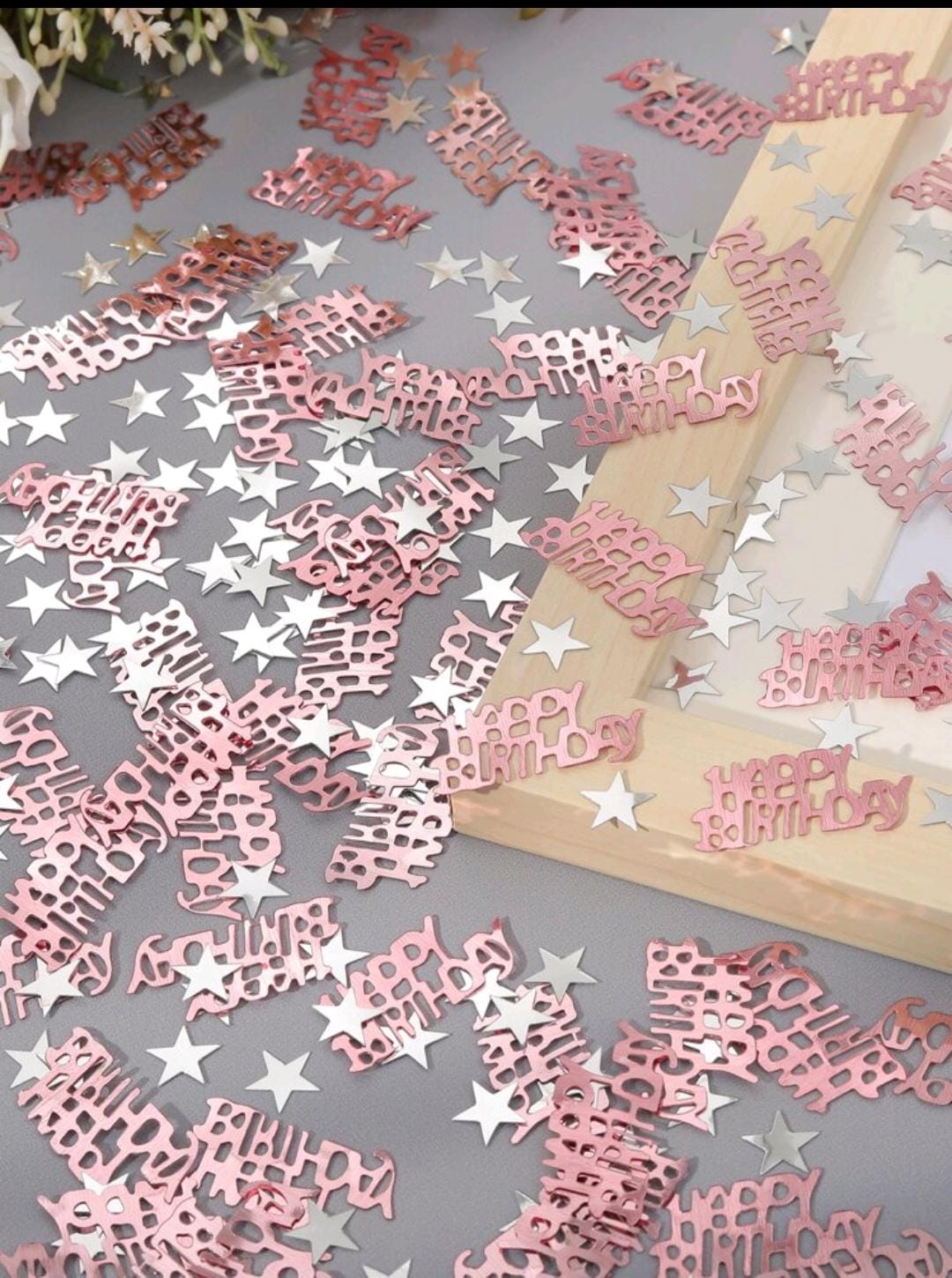 Rosegold happy birthday and star confetti