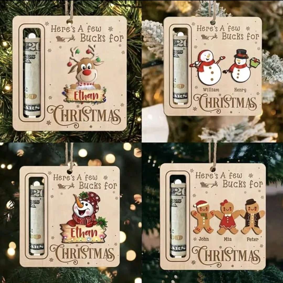 4pcs Wooden Christmas Money Roll Hanging ornament for tree